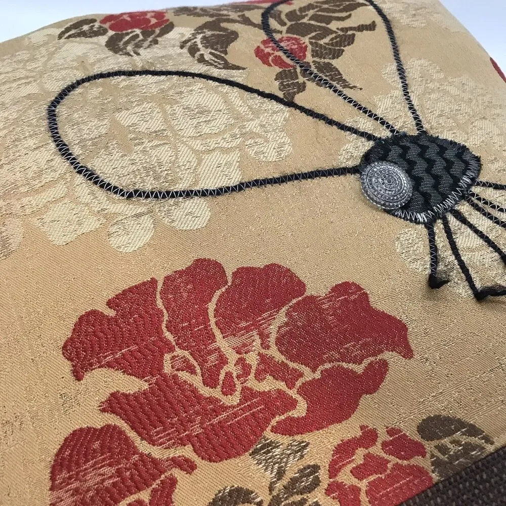Vintage Handcrafted Tapestry Floral Bug 15 inch Throw Pillow Cottagecore Down